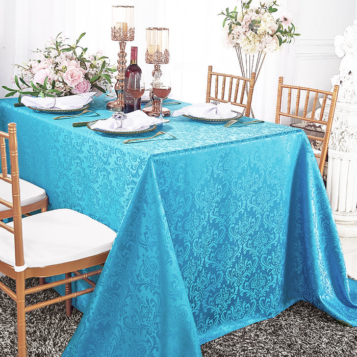 72"x120" Seamless Rectangular Floral Damask Jacquard Polyester Tablecloth - Turquoise (1pc)