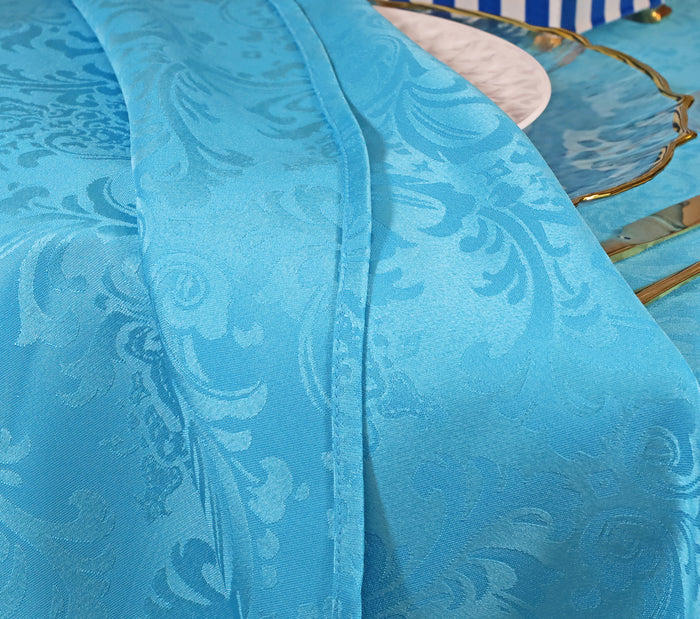 72"x120" Seamless Rectangular Floral Damask Jacquard Polyester Tablecloth - Turquoise (1pc)