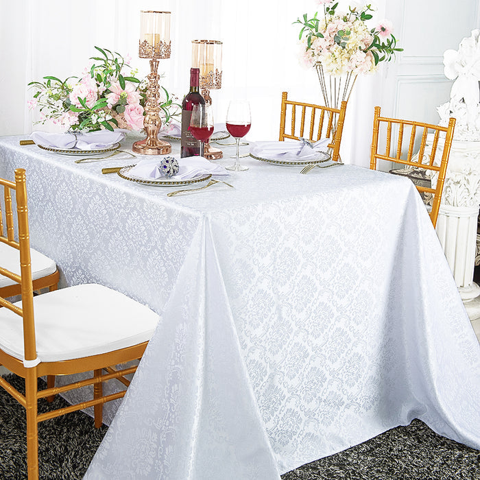 72"x120" Seamless Rectangular Marquis Damask Jacquard Polyester Tablecloth - White (1pc)