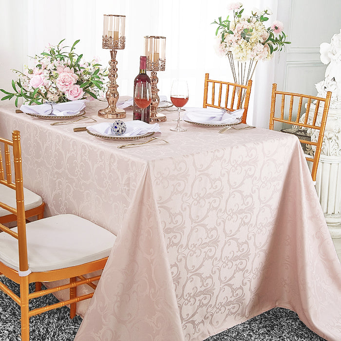 72"x120" Seamless Rectangular Versailles Chopin Damask Jacquard Polyester Tablecloth - Blush Pink/Rose Gold (1pc)