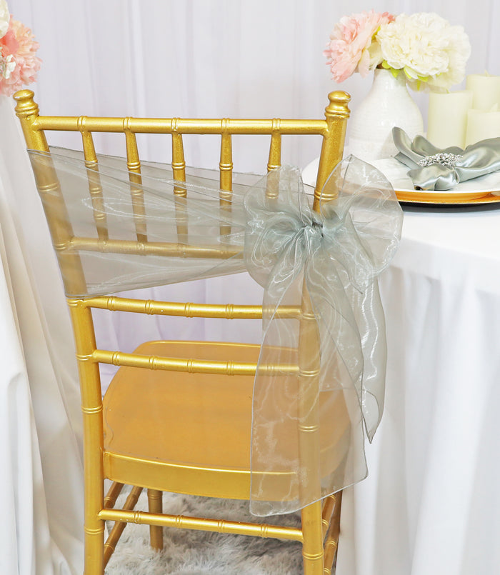 8"x108" Organza Chair Sashes - Silver (10pcs/pk)