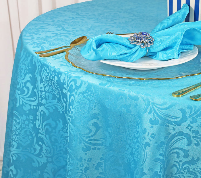 90" Seamless Round Floral Damask Jacquard Polyester Tablecloth - Turquoise (1pc)