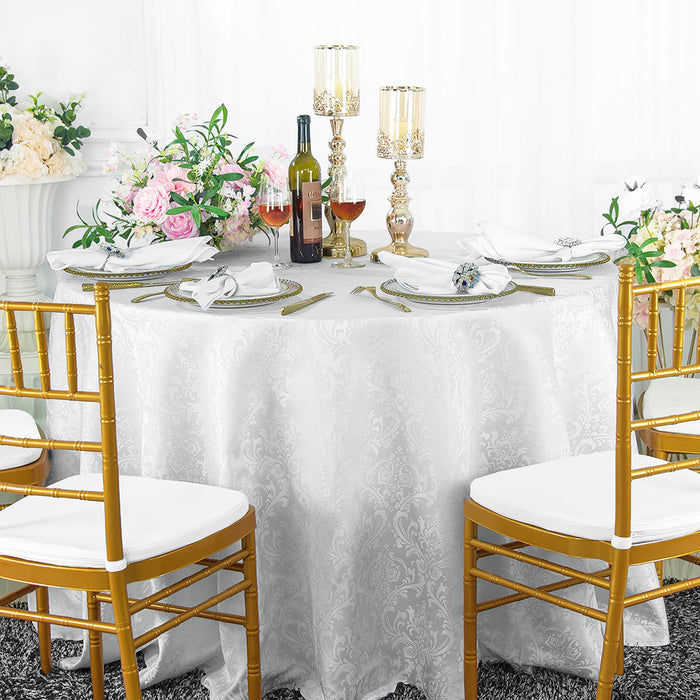 90" Seamless Round Floral Damask Jacquard Polyester Tablecloth - White (1pc)