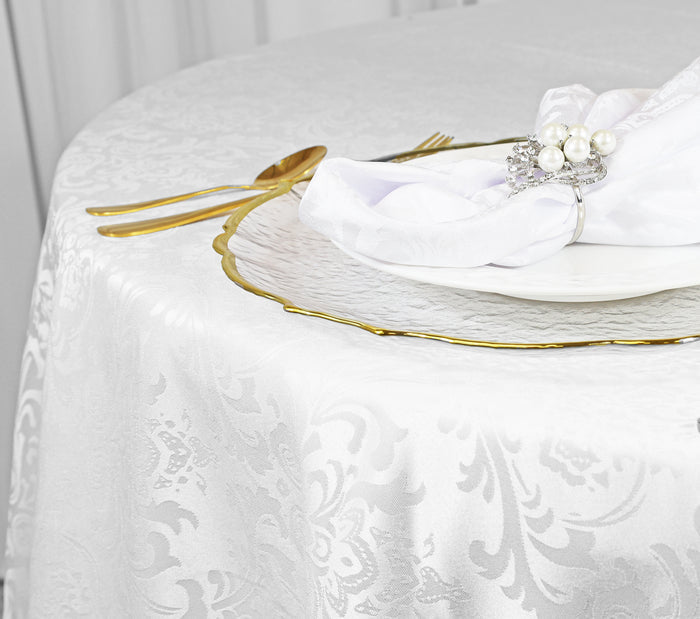 90" Seamless Round Floral Damask Jacquard Polyester Tablecloth - White (1pc)