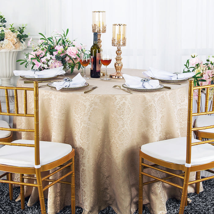 90" Seamless Round Marquis Damask Jacquard Polyester Tablecloth - Champagne (1pc)