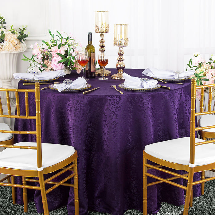 90" Seamless Round Marquis Damask Jacquard Polyester Tablecloth - Eggplant (1pc)