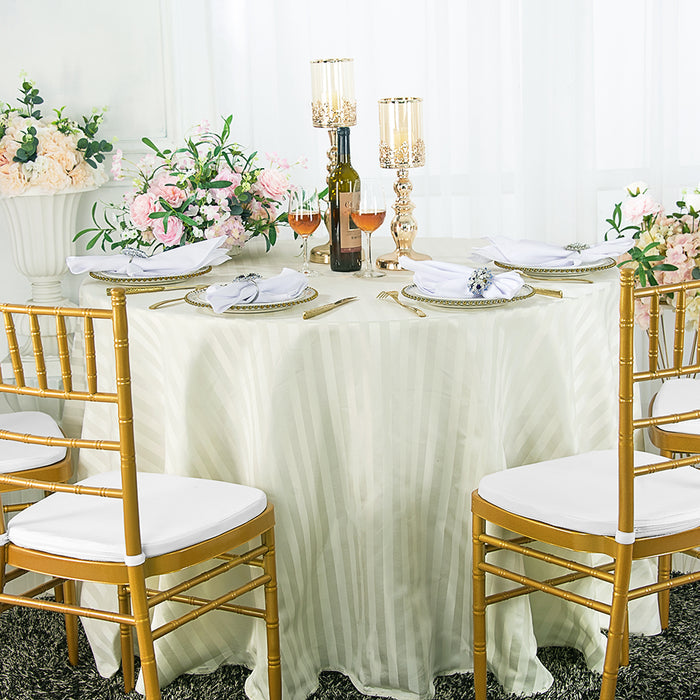 90" Seamless Round Striped Jacquard Polyester Tablecloth - Ivory (1pc)