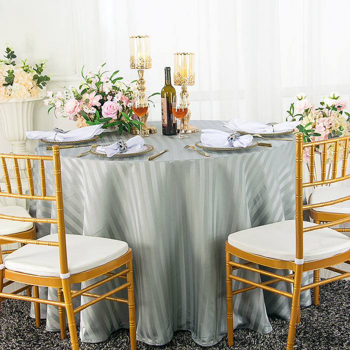 90" Seamless Round Striped Jacquard Polyester Tablecloth - Silver (1pc)