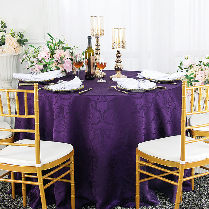 90" Seamless Round Versailles Chopin Damask Jacquard Polyester Tablecloth - Eggplant (1pc)