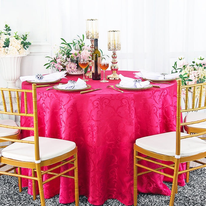 90" Seamless Round Versailles Chopin Damask Jacquard Polyester Tablecloth - Fuchsia (1pc)