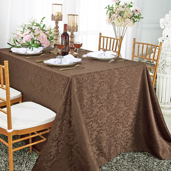 90"x132" Seamless Rectangular Floral Damask Jacquard Polyester Tablecloth - Chocolate (1pc)