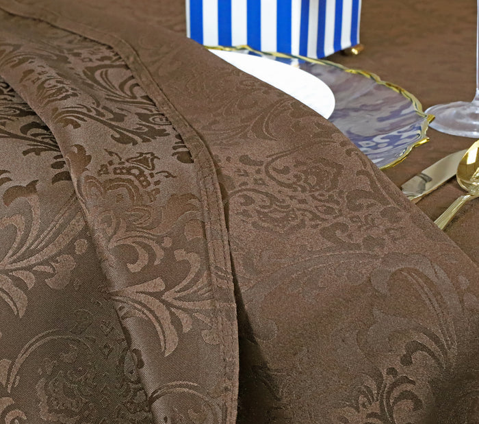 90"x132" Seamless Rectangular Floral Damask Jacquard Polyester Tablecloth - Chocolate (1pc)