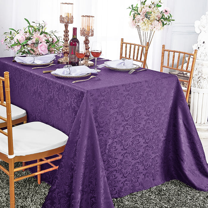 90"x132" Seamless Rectangular Floral Damask Jacquard Polyester Tablecloth - Eggplant (1pc)