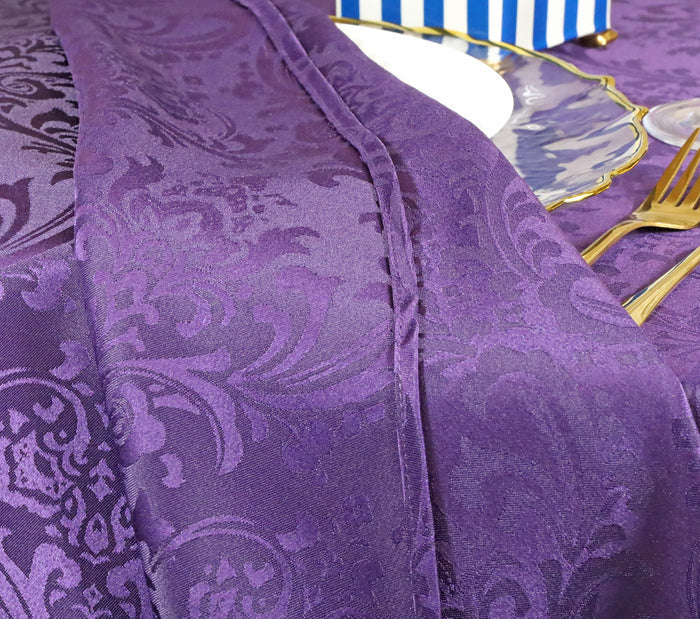 90"x132" Seamless Rectangular Floral Damask Jacquard Polyester Tablecloth - Eggplant (1pc)