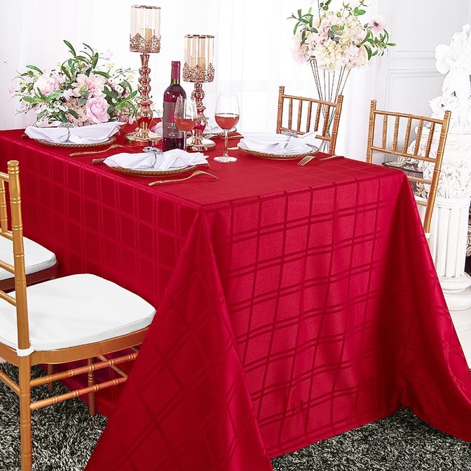 90"x132" Seamless Rectangular Plaid Jacquard Polyester Tablecloth - Apple Red (1pc)