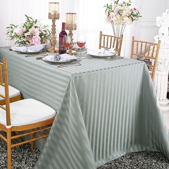 90"x132" Seamless Rectangular Striped Jacquard Polyester Tablecloth - Silver (1pc)