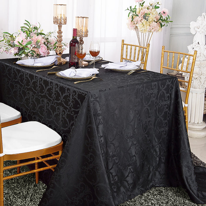 90"x132" Seamless Rectangular Versailles Chopin Damask Jacquard Polyester Tablecloth - Black (1pc)
