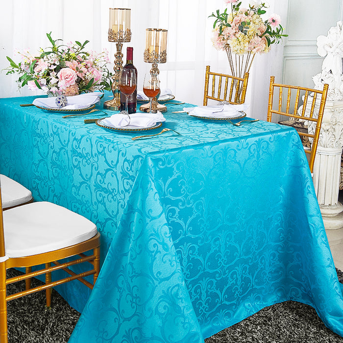 90"x132" Seamless Rectangular Versailles Chopin Damask Jacquard Polyester Tablecloth - Turquoise (1pc)