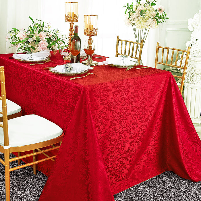 90"x156" Seamless Rectangular Floral Damask Jacquard Polyester Tablecloth - Apple Red (1pc)