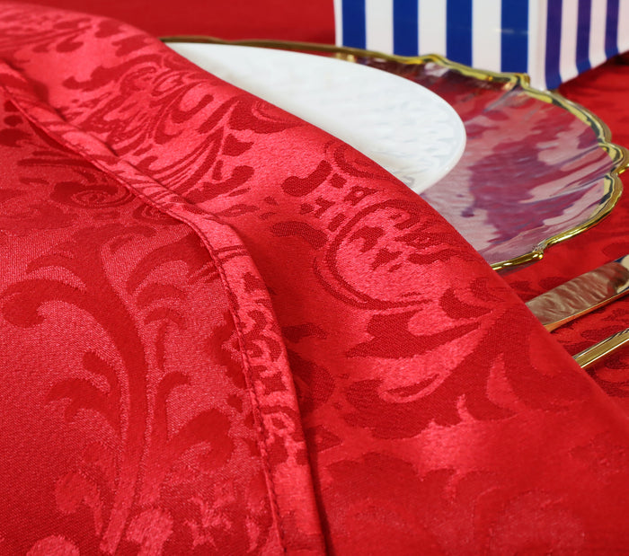 90"x156" Seamless Rectangular Floral Damask Jacquard Polyester Tablecloth - Apple Red (1pc)