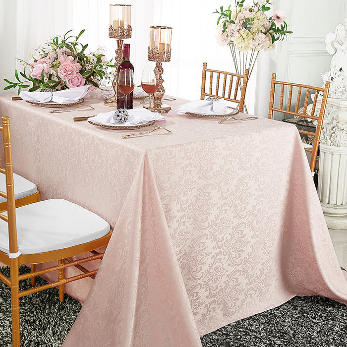90"x156" Seamless Rectangular Floral Damask Jacquard Polyester Tablecloth - Blush Pink/Rose Gold (1pc)