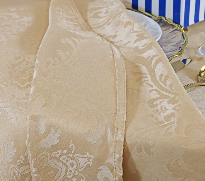 90"x156" Seamless Rectangular Floral Damask Jacquard Polyester Tablecloth - Champagne (1pc)
