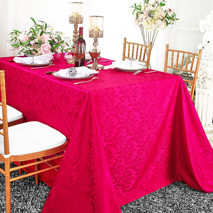90"x156" Seamless Rectangular Floral Damask Jacquard Polyester Tablecloth - Fuchsia (1pc)