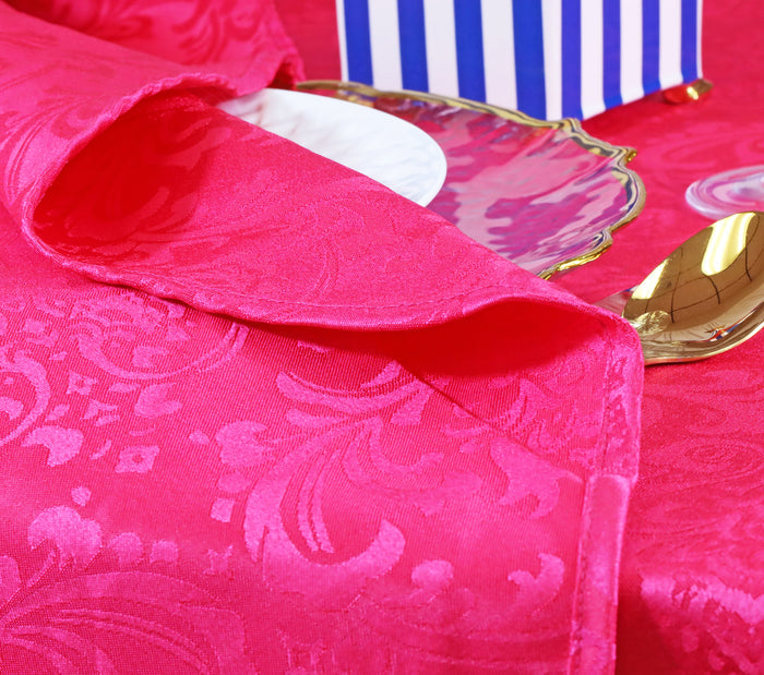 90"x156" Seamless Rectangular Floral Damask Jacquard Polyester Tablecloth - Fuchsia (1pc)
