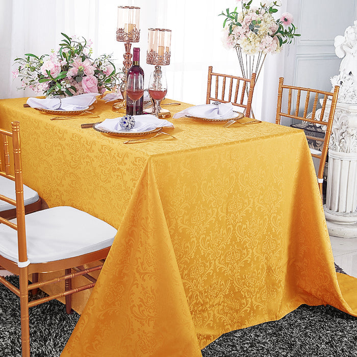 90"x156" Seamless Rectangular Floral Damask Jacquard Polyester Tablecloth - Gold (1pc)