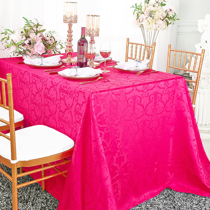 90"x156" Seamless Rectangular Versailles Chopin Damask Jacquard Polyester Tablecloth - Fuchsia (1pc)