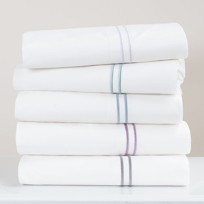 French Blue Lines Embroidered Sheet Set (Fitted, Flat, & Pillow Cases)