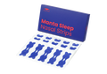 A blue Manta Sleep Nasal Strips product box standing next to several blue nasal strips in clear backing sheets, isolated on white.