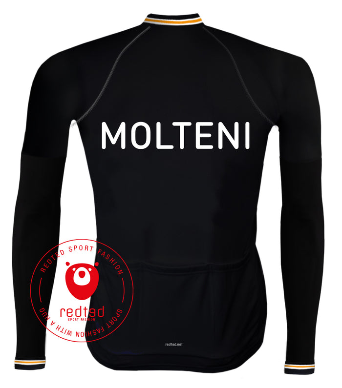 Retro Wielershirt met lange mouwen Molteni Zwart - REDTED